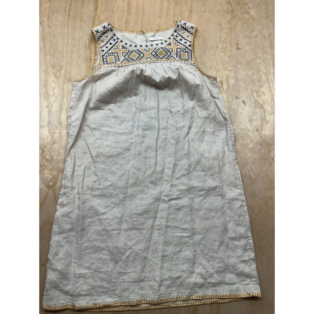 C&C California Beige Linen Dress Detailed Embroidered Yoke Yellow/Black Sz S
